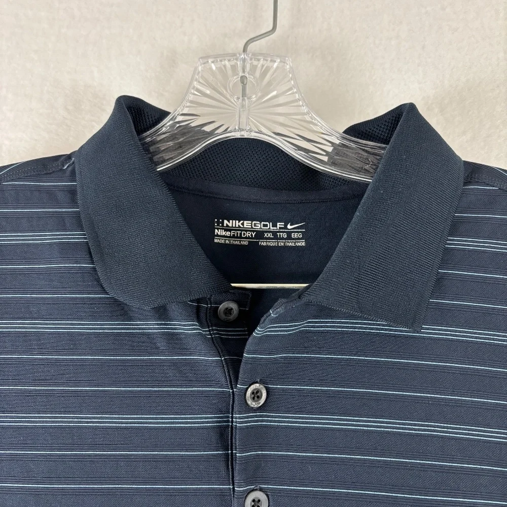Nike, Golf Polo Shirt, Men's XXL, Dark Blue Gray stripes,‎ Fit Dri